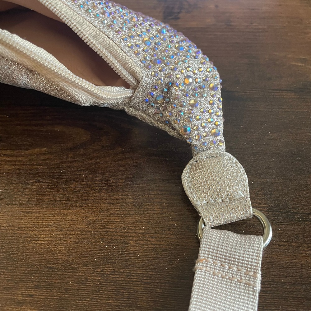 Champagne Gold Iridescent Rhinestone Fanny Pack Festival Waist Bag Sparkly Beige - Picture 6 of 6
